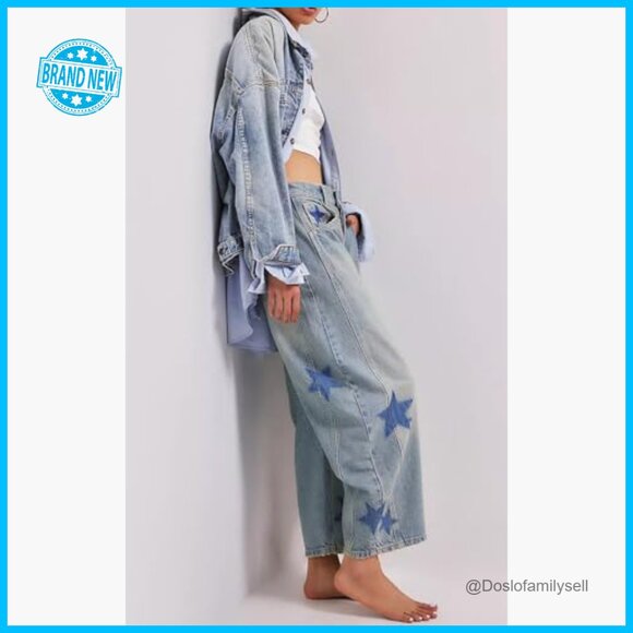 Y2K Barrel Jeans Wide Leg Distressed Boyfriend Denim Pants Retro Vintage Style - Picture 5 of 7